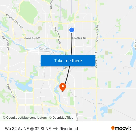 Wb 32 Av NE @ 32 St NE to Riverbend map