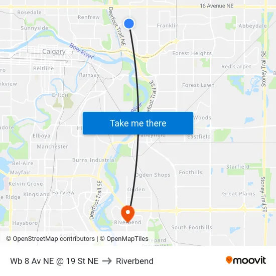 Wb 8 Av NE @ 19 St NE to Riverbend map