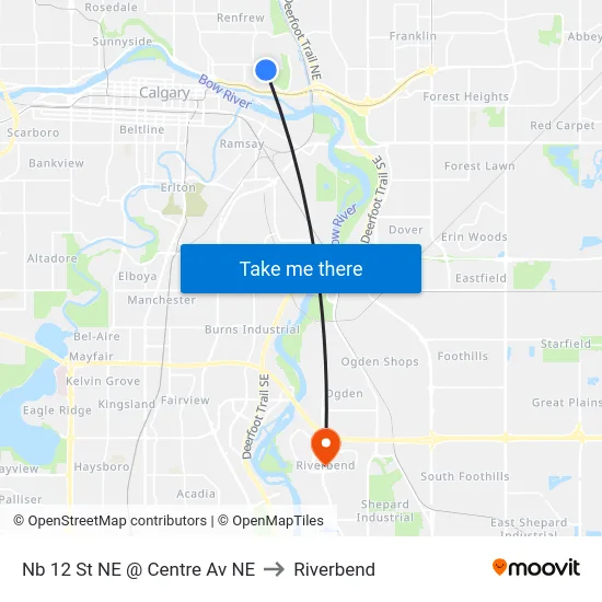 Nb 12 St NE @ Centre Av NE to Riverbend map