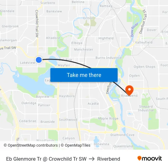 Eb Glenmore Tr @ Crowchild Tr SW to Riverbend map