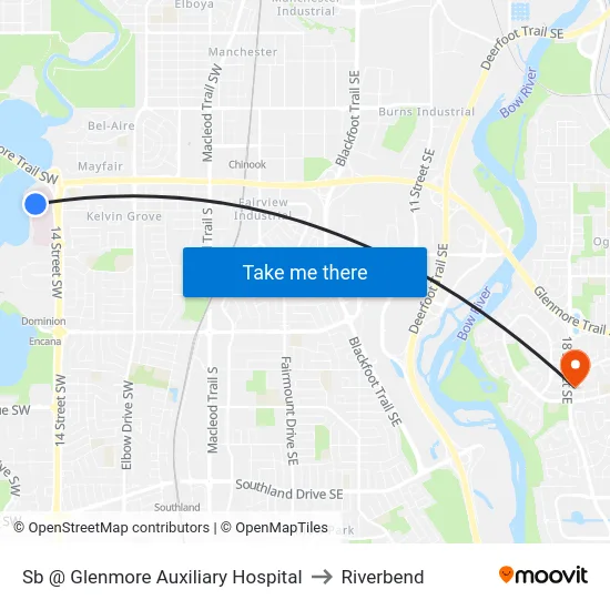 Sb @ Glenmore Auxiliary Hospital to Riverbend map