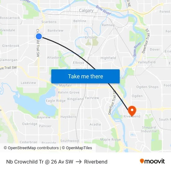 Nb Crowchild Tr @ 26 Av SW to Riverbend map