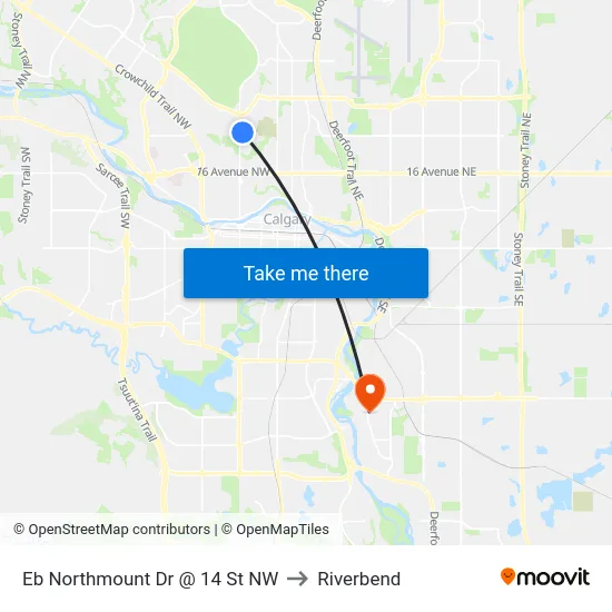 Eb Northmount Dr @ 14 St NW to Riverbend map