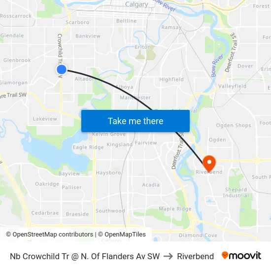 Nb Crowchild Tr @ N. Of Flanders Av SW to Riverbend map