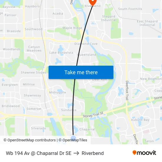 Wb 194 Av @ Chaparral Dr SE to Riverbend map