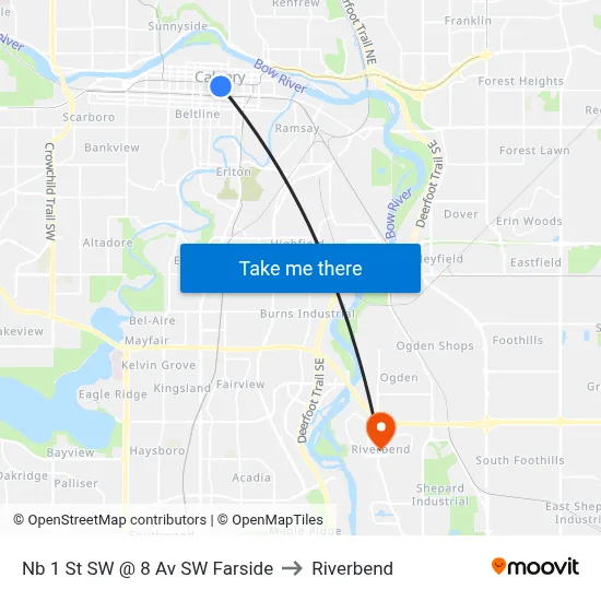 Nb 1 St SW @ 8 Av SW Farside to Riverbend map