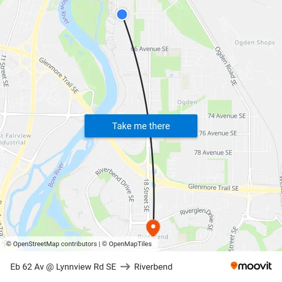 Eb 62 Av @ Lynnview Rd SE to Riverbend map