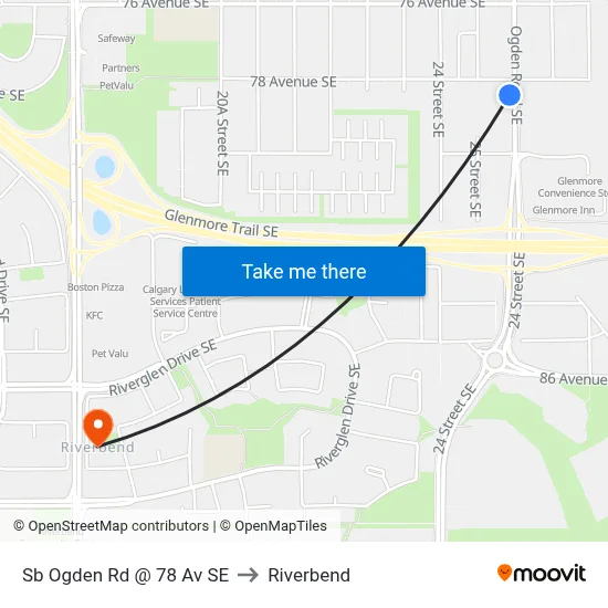 Sb Ogden Rd @ 78 Av SE to Riverbend map