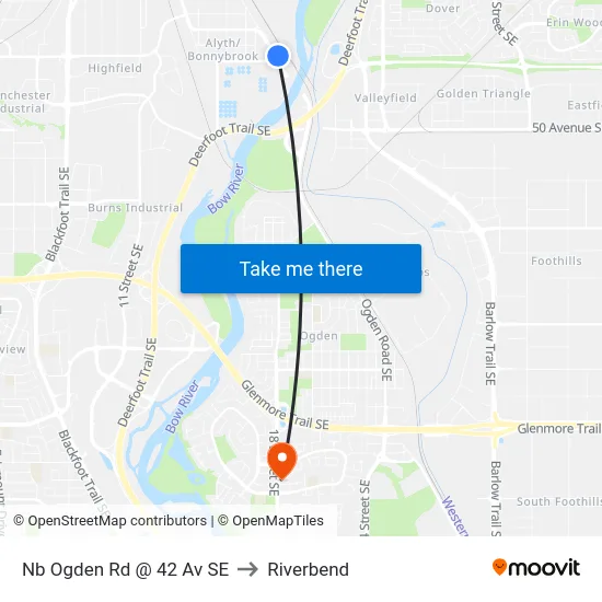 Nb Ogden Rd @ 42 Av SE to Riverbend map