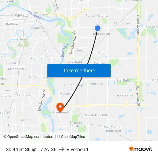 Sb 44 St SE @ 17 Av SE to Riverbend map