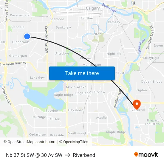 Nb 37 St SW @ 30 Av SW to Riverbend map
