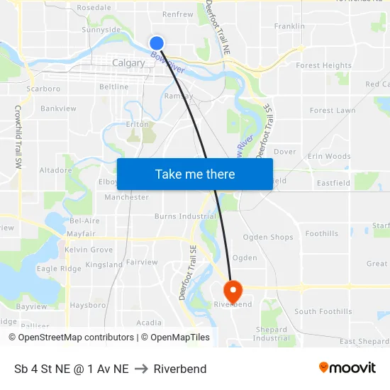 Sb 4 St NE @ 1 Av NE to Riverbend map