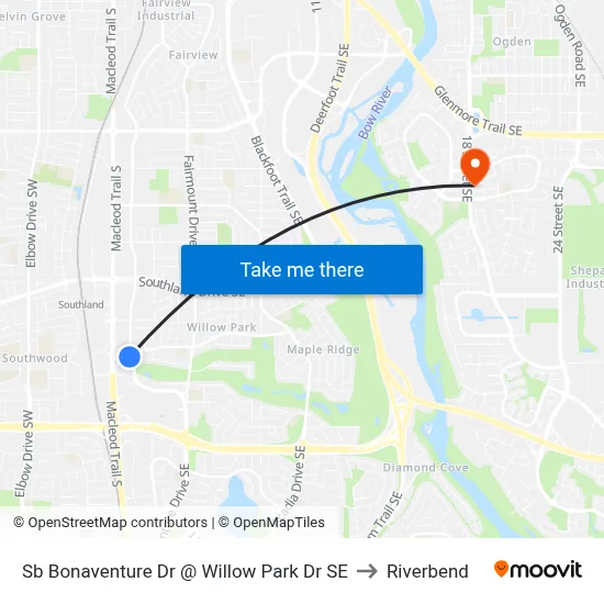 Sb Bonaventure Dr @ Willow Park Dr SE to Riverbend map