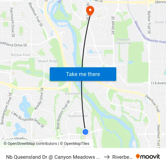 Nb Queensland Dr @ Canyon Meadows Dr SE to Riverbend map