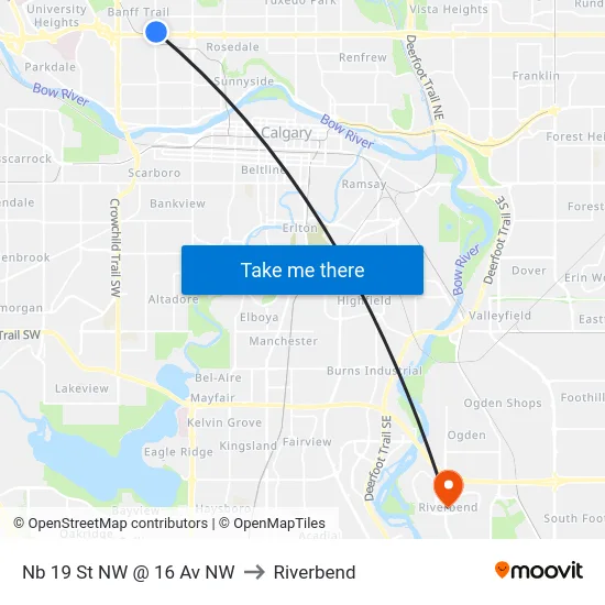 Nb 19 St NW @ 16 Av NW to Riverbend map