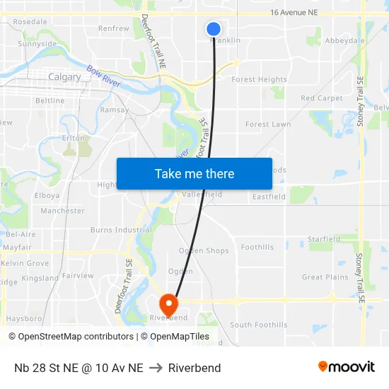 Nb 28 St NE @ 10 Av NE to Riverbend map