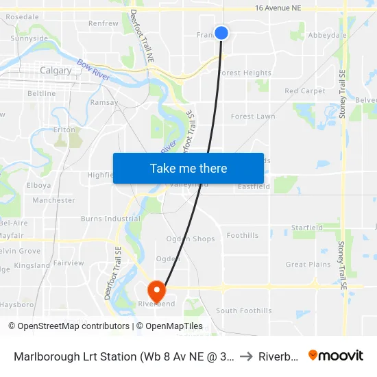Marlborough Lrt Station (Wb 8 Av NE @ 36 St Ne) to Riverbend map