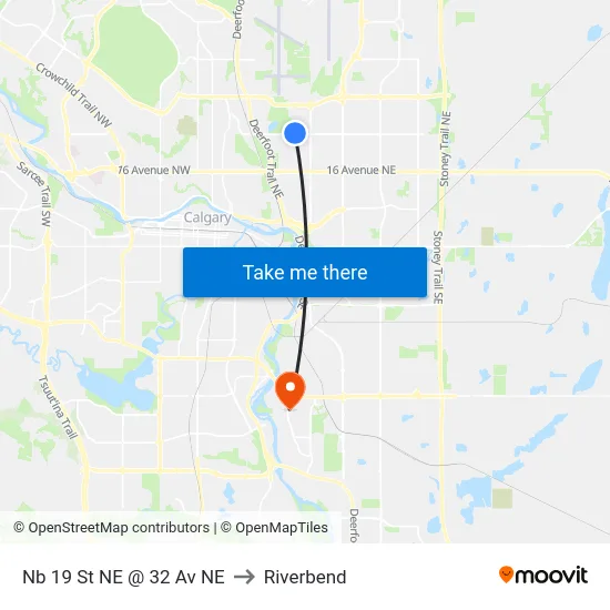 Nb 19 St NE @ 32 Av NE to Riverbend map