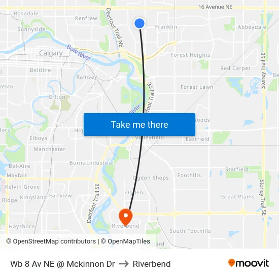 Wb 8 Av NE @ Mckinnon Dr to Riverbend map