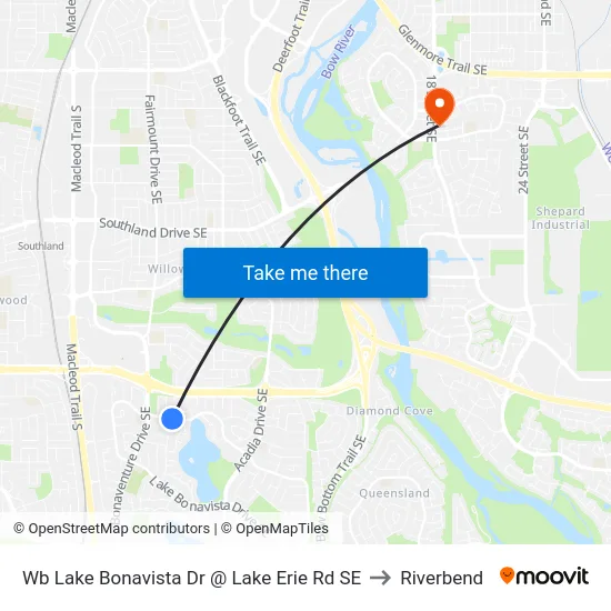 Wb Lake Bonavista Dr @ Lake Erie Rd SE to Riverbend map