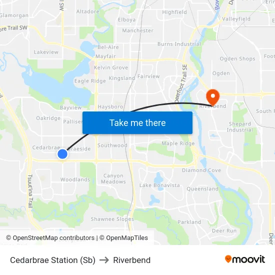 Cedarbrae Station (Sb) to Riverbend map