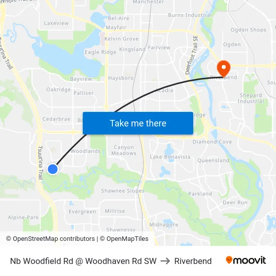 Nb Woodfield Rd @ Woodhaven Rd SW to Riverbend map