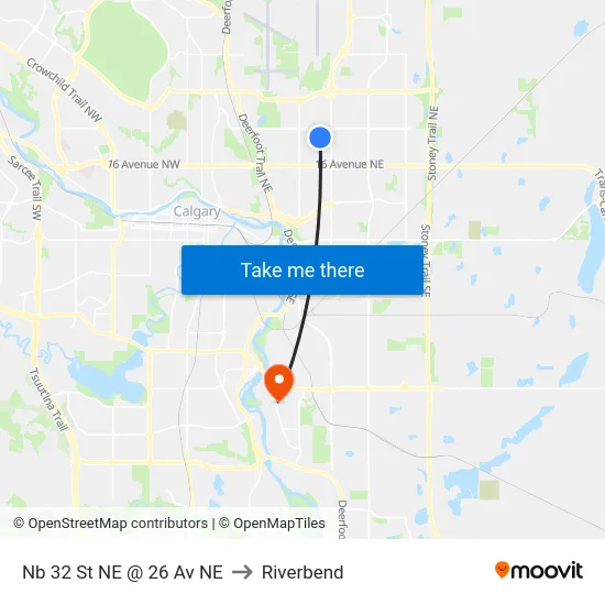 Nb 32 St NE @ 26 Av NE to Riverbend map