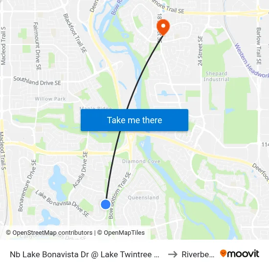 Nb Lake Bonavista Dr @ Lake Twintree Dr SE to Riverbend map