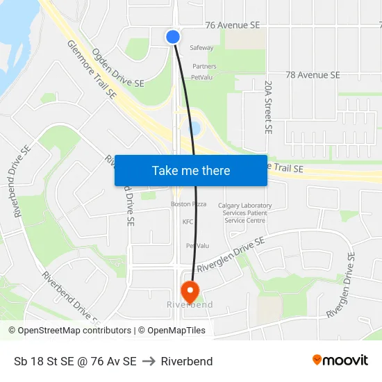 Sb 18 St SE @ 76 Av SE to Riverbend map