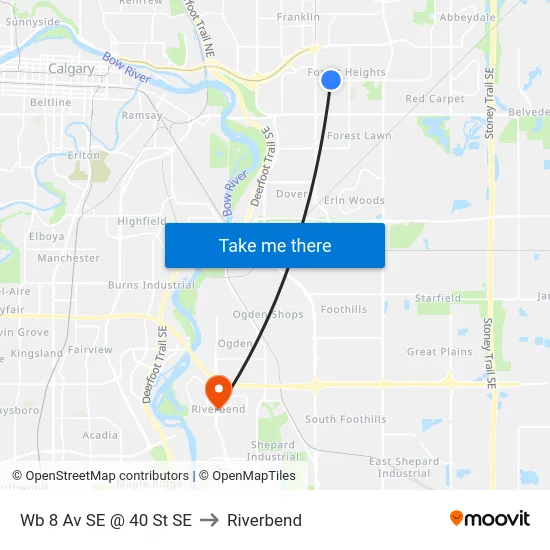 Wb 8 Av SE @ 40 St SE to Riverbend map