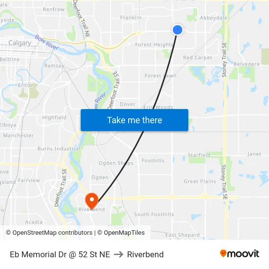 Eb Memorial Dr @ 52 St NE to Riverbend map