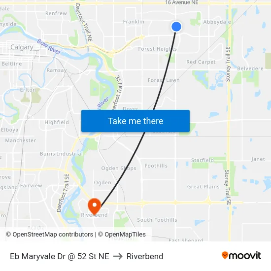 Eb Maryvale Dr @ 52 St NE to Riverbend map