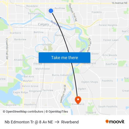 Nb Edmonton Tr @ 8 Av NE to Riverbend map