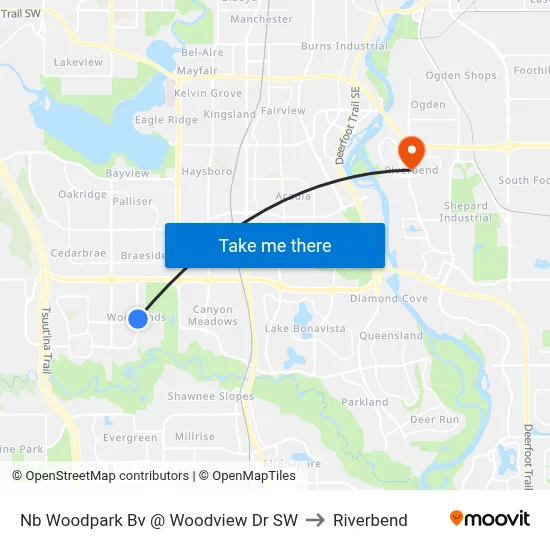 Nb Woodpark Bv @ Woodview Dr SW to Riverbend map