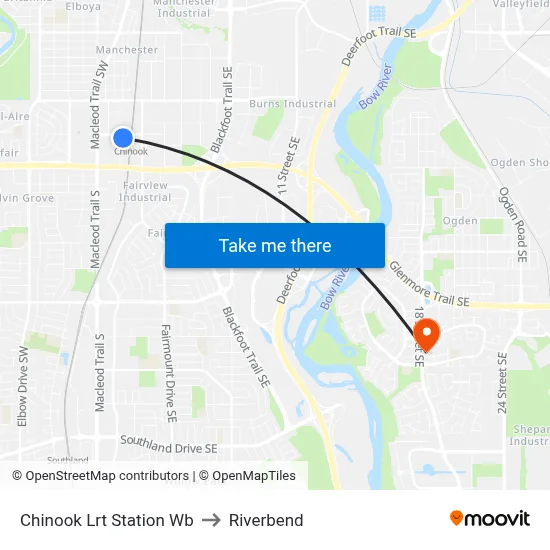 Chinook Lrt Station Wb to Riverbend map