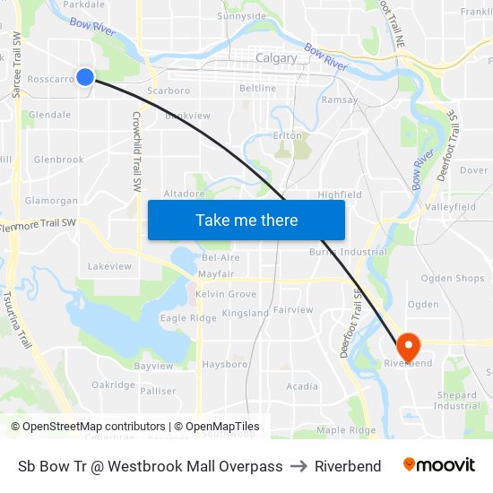 Sb Bow Tr @ Westbrook Mall Overpass to Riverbend map