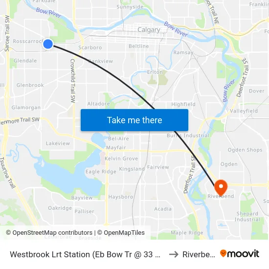 Westbrook Lrt Station (Eb Bow Tr @ 33 St Sw) to Riverbend map