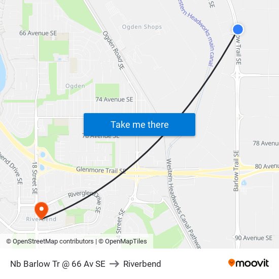 Nb Barlow Tr @ 66 Av SE to Riverbend map