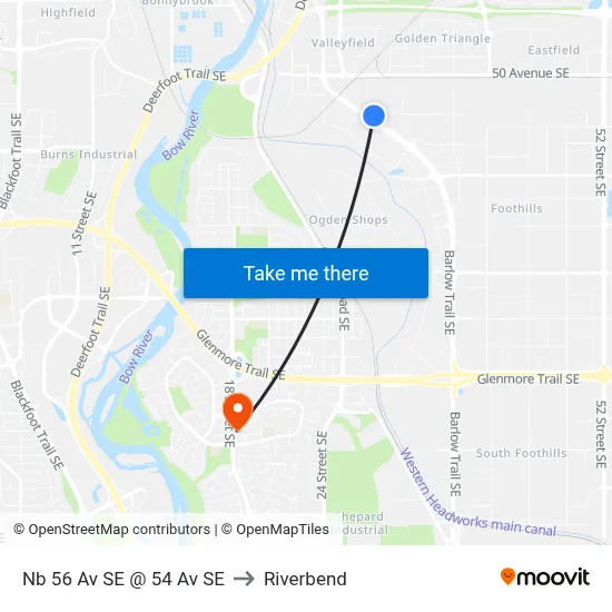 Nb 56 Av SE @ 54 Av SE to Riverbend map