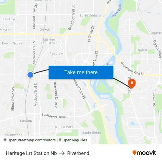 Heritage Lrt Station Nb to Riverbend map