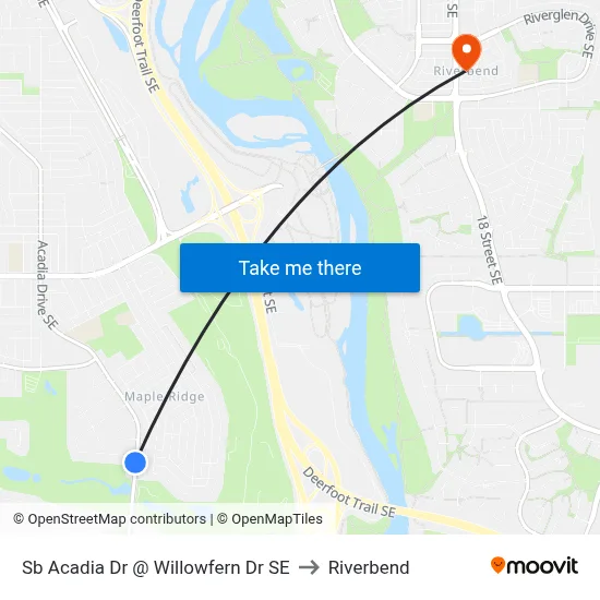Sb Acadia Dr @ Willowfern Dr SE to Riverbend map