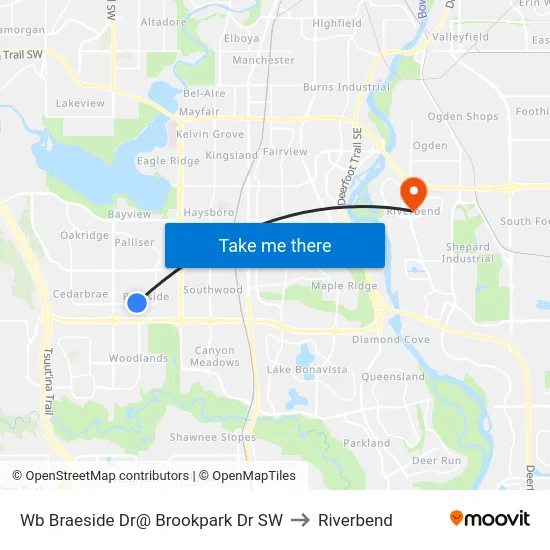 Wb Braeside Dr@ Brookpark Dr SW to Riverbend map