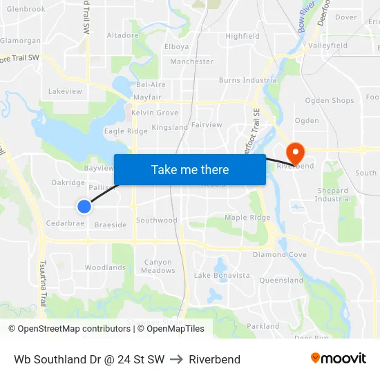 Wb Southland Dr @ 24 St SW to Riverbend map