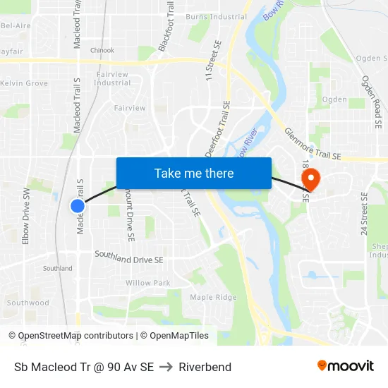 Sb Macleod Tr @ 90 Av SE to Riverbend map