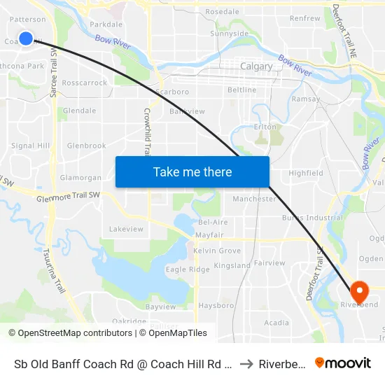 Sb  Old Banff Coach Rd @ Coach Hill Rd SW to Riverbend map