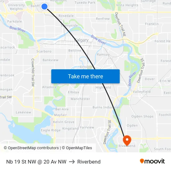 Nb 19 St NW @ 20 Av NW to Riverbend map
