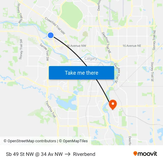 Sb 49 St NW @ 34 Av NW to Riverbend map