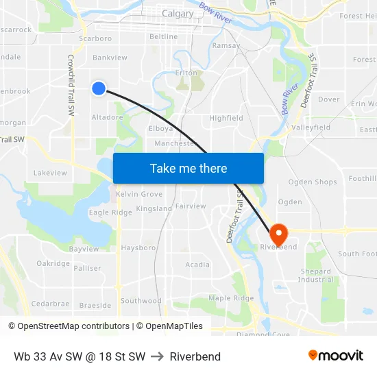 Wb 33 Av SW @ 18 St SW to Riverbend map