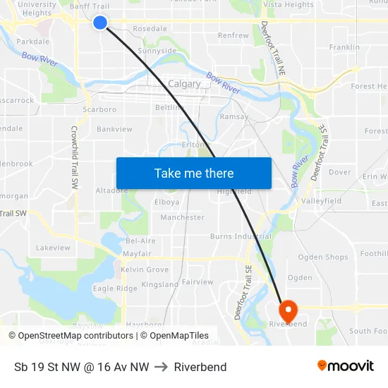 Sb 19 St NW @ 16 Av NW to Riverbend map