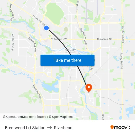 Brentwood Lrt Station to Riverbend map